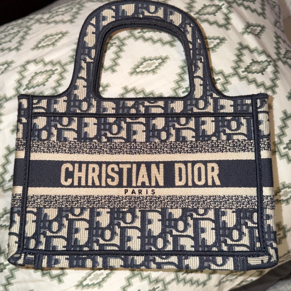 Dior Navy and Beige Logo Tote AUTHENTIC